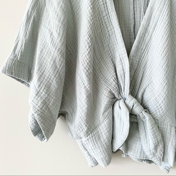 NWOT! Anthropologie Cropped Blue Wrap Top - Picture 3 of 5